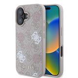 Apple iPhone 16 Kılıf Guess Magsafe Şarj Özellikli 4G Desenli Yazı Logolu Peony Kapak Pembe