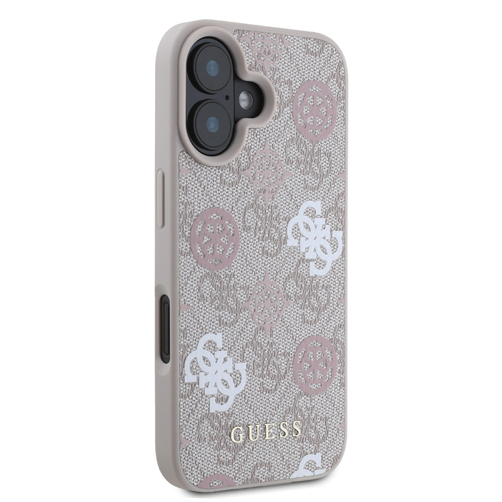 Apple iPhone 16 Kılıf Guess Magsafe Şarj Özellikli 4G Desenli Yazı Logolu Peony Kapak Pembe