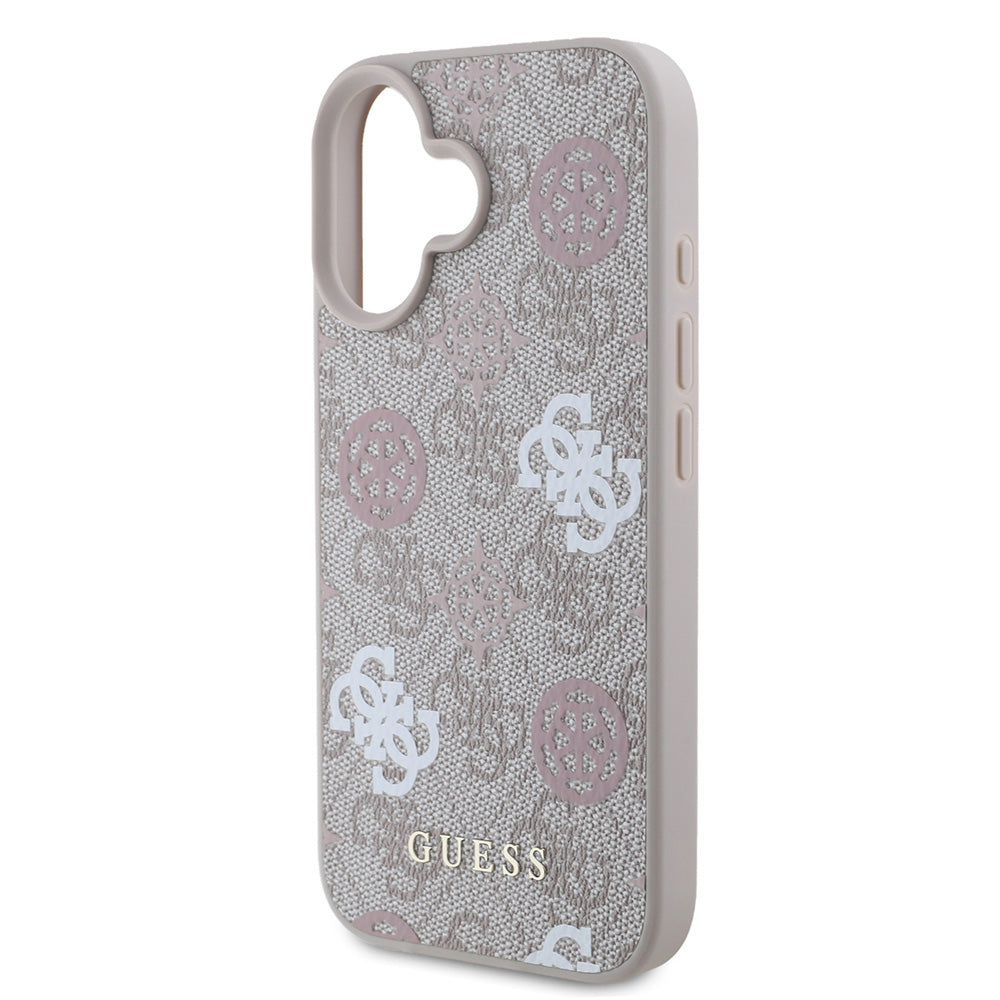Apple iPhone 16 Kılıf Guess Magsafe Şarj Özellikli 4G Desenli Yazı Logolu Peony Kapak Pembe