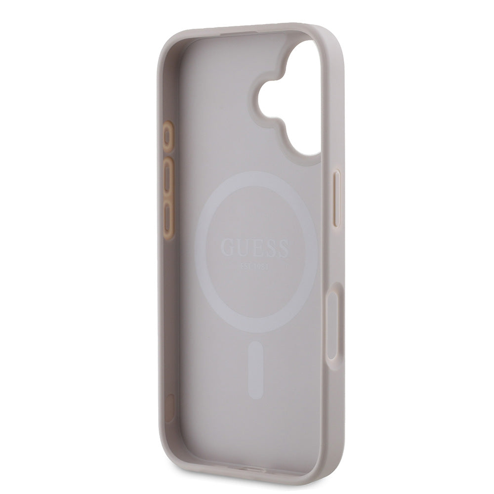 Apple iPhone 16 Kılıf Guess Magsafe Şarj Özellikli 4G Desenli Yazı Logolu Peony Kapak Pembe