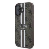 Apple iPhone 16 Kılıf Guess Magsafe Şarj Özellikli 4G Şerit Tasarımlı Printed Kapak Kahverengi