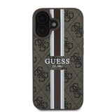 Apple iPhone 16 Kılıf Guess Magsafe Şarj Özellikli 4G Şerit Tasarımlı Printed Kapak Kahverengi