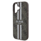 Apple iPhone 16 Kılıf Guess Magsafe Şarj Özellikli 4G Şerit Tasarımlı Printed Kapak Kahverengi
