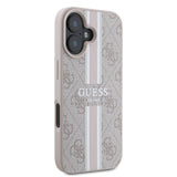 Apple iPhone 16 Kılıf Guess Magsafe Şarj Özellikli 4G Şerit Tasarımlı Printed Kapak Pembe