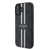 Apple iPhone 16 Kılıf Guess Magsafe Şarj Özellikli 4G Şerit Tasarımlı Printed Kapak Siyah