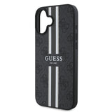 Apple iPhone 16 Kılıf Guess Magsafe Şarj Özellikli 4G Şerit Tasarımlı Printed Kapak Siyah