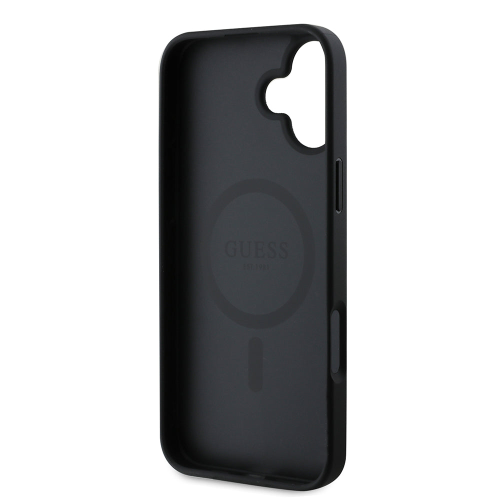 Apple iPhone 16 Kılıf Guess Magsafe Şarj Özellikli 4G Şerit Tasarımlı Printed Kapak Siyah