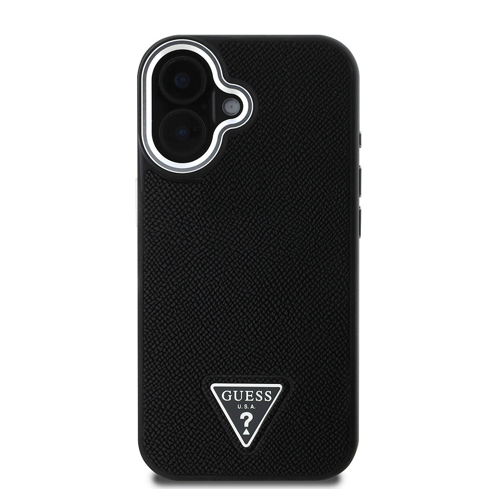 Apple iPhone 16 Kılıf Guess Magsafe Şarj Özellikli Grained Triangle Kapak Siyah