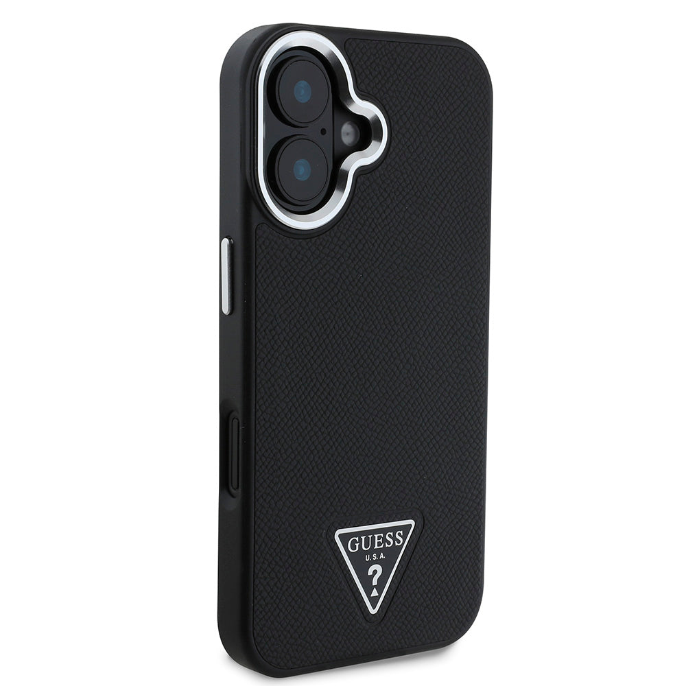 Apple iPhone 16 Kılıf Guess Magsafe Şarj Özellikli Grained Triangle Kapak Siyah
