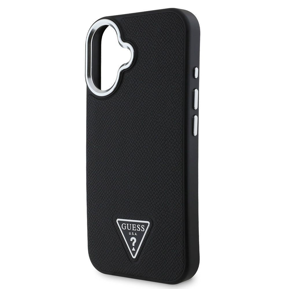 Apple iPhone 16 Kılıf Guess Magsafe Şarj Özellikli Grained Triangle Kapak Siyah