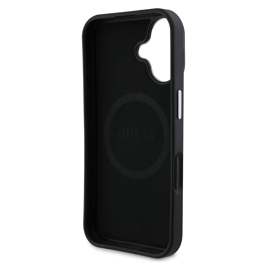 Apple iPhone 16 Kılıf Guess Magsafe Şarj Özellikli Grained Triangle Kapak Siyah