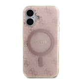 Apple iPhone 16 Kılıf Guess Magsafe Şarj Özellikli IML Baskılı Klasik Logolu 4G Desenli Kapak Pembe