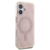 Apple iPhone 16 Kılıf Guess Magsafe Şarj Özellikli IML Baskılı Klasik Logolu 4G Desenli Kapak Pembe