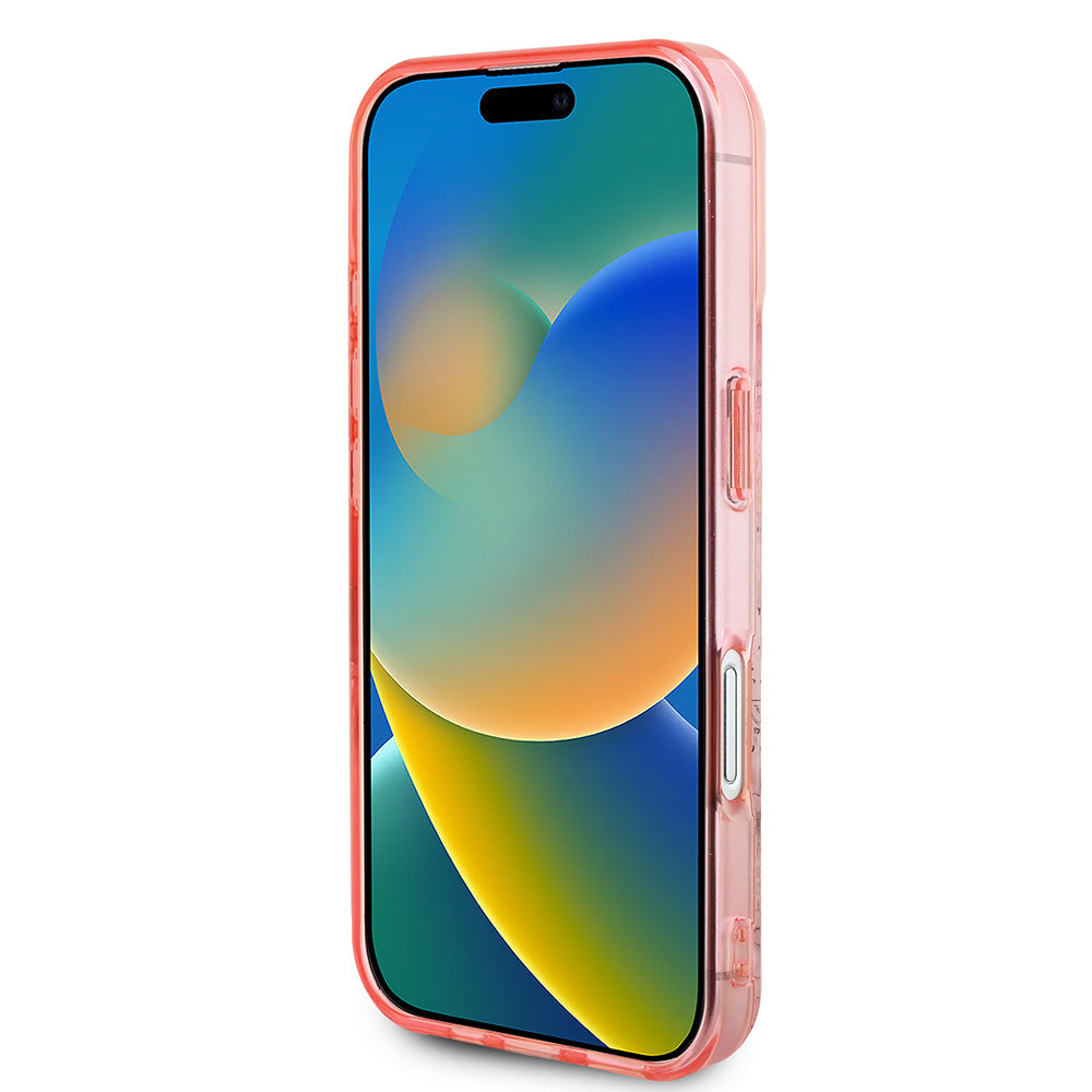 Apple iPhone 16 Kılıf Guess Magsafe Şarj Özellikli IML Baskılı Yazı Logolu Flower Tonal Circle Kapak Pembe