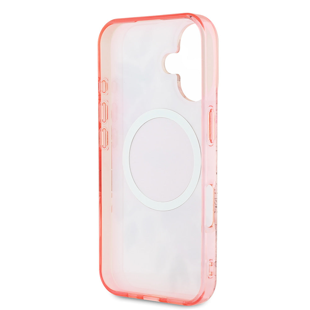 Apple iPhone 16 Kılıf Guess Magsafe Şarj Özellikli IML Baskılı Yazı Logolu Flower Tonal Circle Kapak Pembe
