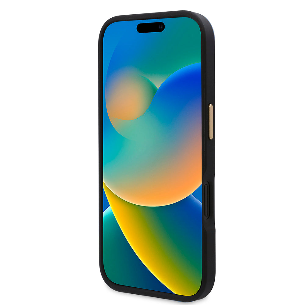 Apple iPhone 16 Kılıf Guess Magsafe Şarj Özellikli PU 4G Desenli Metal Plaka Klasik Logolu Kapak Siyah