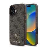 Apple iPhone 16 Kılıf Guess Magsafe Şarj Özellikli Small 4G Classic Kapak Kahverengi