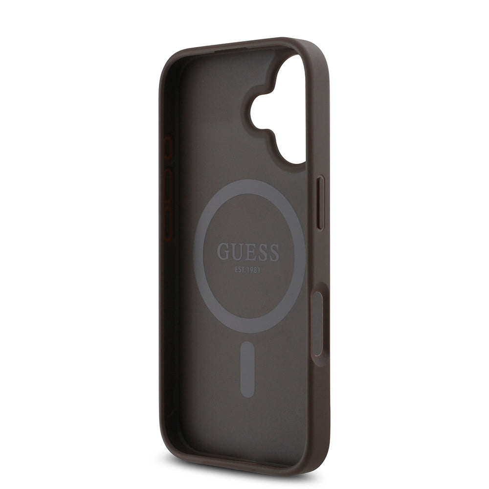Apple iPhone 16 Kılıf Guess Magsafe Şarj Özellikli Small 4G Classic Kapak Kahverengi