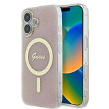 Apple iPhone 16 Kılıf Guess Magsafe Şarj Özellikli Yazı Logolu 4G Desenli Kapak Pembe