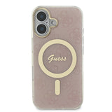 Apple iPhone 16 Kılıf Guess Magsafe Şarj Özellikli Yazı Logolu 4G Desenli Kapak Pembe