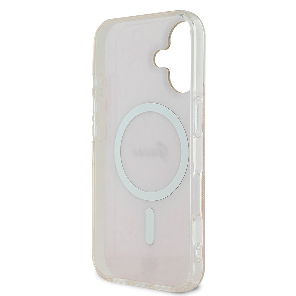 Apple iPhone 16 Kılıf Guess Magsafe Şarj Özellikli Yazı Logolu 4G Desenli Kapak Pembe