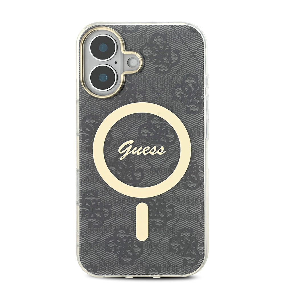 Apple iPhone 16 Kılıf Guess Magsafe Şarj Özellikli Yazı Logolu 4G Desenli Kapak Siyah