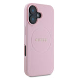 Apple iPhone 16 Kılıf Guess Magsafe Şarj Özellikli Yazı Logolu Grained Kapak Pembe
