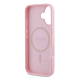 Apple iPhone 16 Kılıf Guess Magsafe Şarj Özellikli Yazı Logolu Grained Kapak Pembe