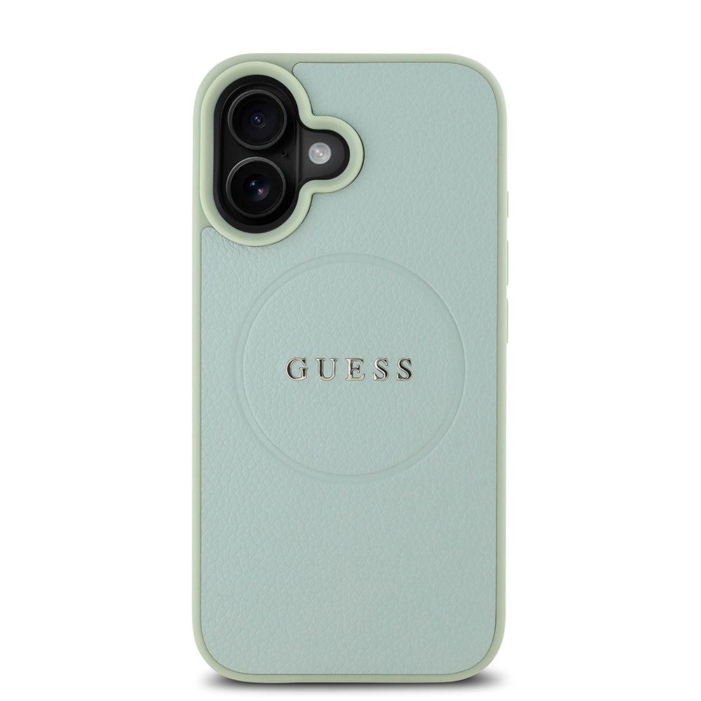 Apple iPhone 16 Kılıf Guess Magsafe Şarj Özellikli Yazı Logolu Grained Kapak Yeşil