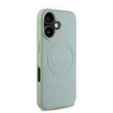 Apple iPhone 16 Kılıf Guess Magsafe Şarj Özellikli Yazı Logolu Grained Kapak Yeşil