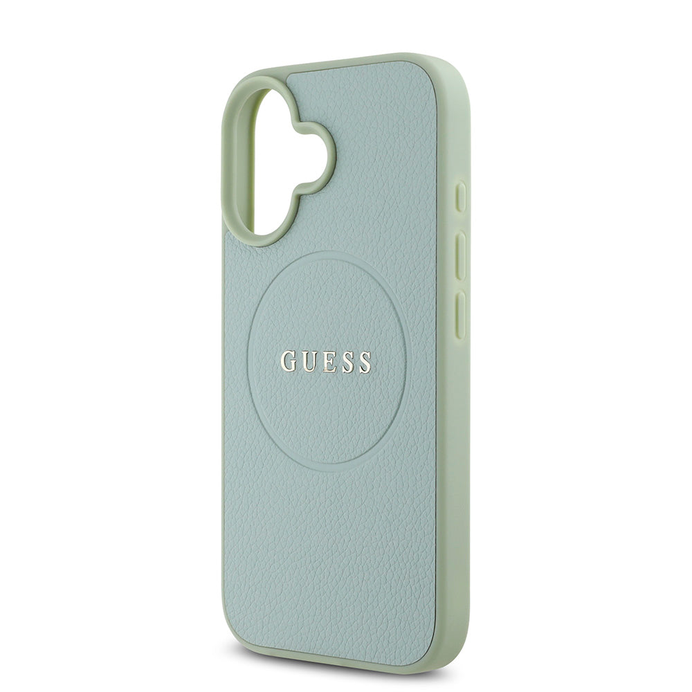 Apple iPhone 16 Kılıf Guess Magsafe Şarj Özellikli Yazı Logolu Grained Kapak Yeşil