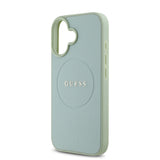 Apple iPhone 16 Kılıf Guess Magsafe Şarj Özellikli Yazı Logolu Grained Kapak Yeşil