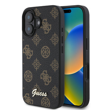 Apple iPhone 16 Kılıf Guess Magsafe Şarj Özellikli Yazı Logolu Peony Kapak Siyah