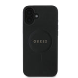 Apple iPhone 16 Kılıf Guess Magsafe Şarj Özellikli Yazı Logolu Saffiano Classic Kapak Siyah