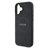 Apple iPhone 16 Kılıf Guess Magsafe Şarj Özellikli Yazı Logolu Saffiano Peony Kapak Siyah