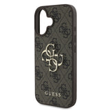 Apple iPhone 16 Kılıf Guess PU Deri 4G Desenli Metal Büyük 4G ve Yazı Logolu Kapak Kahverengi