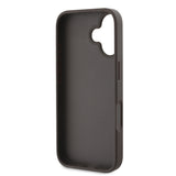 Apple iPhone 16 Kılıf Guess PU Deri 4G Desenli Metal Büyük 4G ve Yazı Logolu Kapak Kahverengi