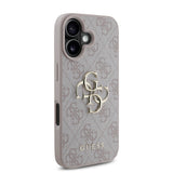 Apple iPhone 16 Kılıf Guess PU Deri 4G Desenli Metal Büyük 4G ve Yazı Logolu Kapak Pembe
