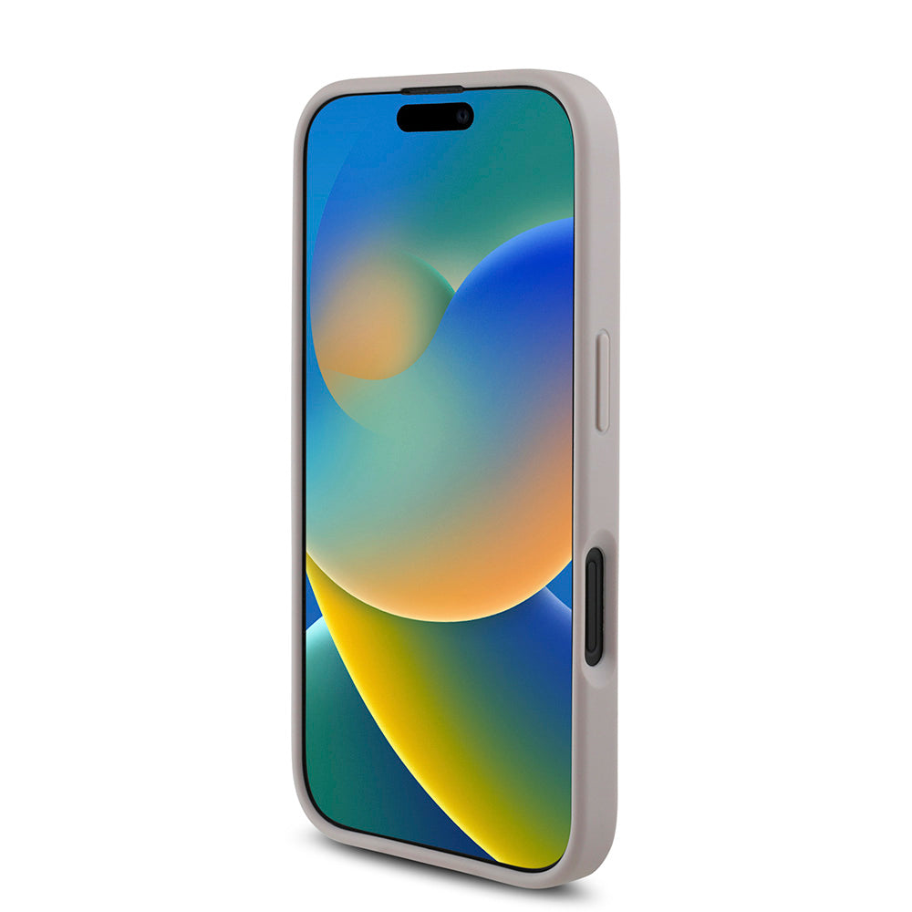 Apple iPhone 16 Kılıf Guess PU Deri 4G Desenli Metal Büyük 4G ve Yazı Logolu Kapak Pembe