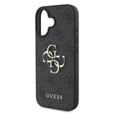 Apple iPhone 16 Kılıf Guess PU Deri 4G Desenli Metal Büyük 4G ve Yazı Logolu Kapak Siyah