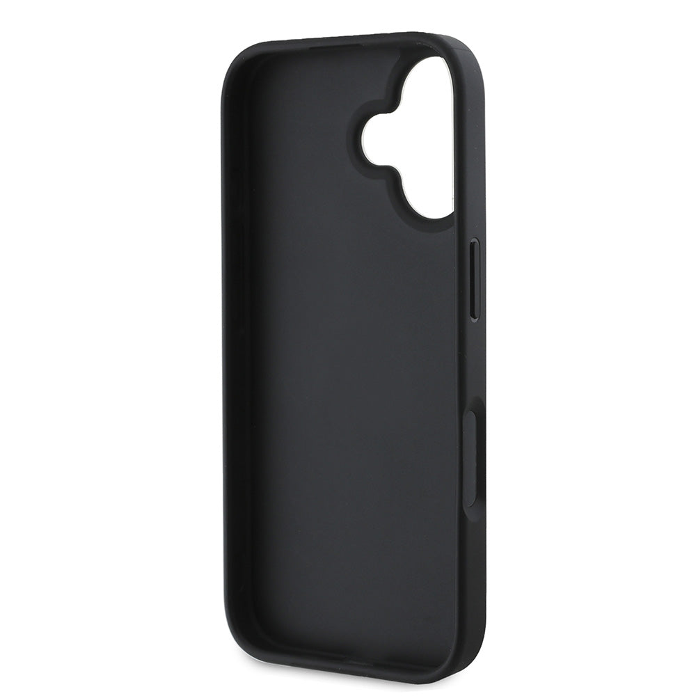 Apple iPhone 16 Kılıf Guess PU Deri 4G Desenli Metal Büyük 4G ve Yazı Logolu Kapak Siyah