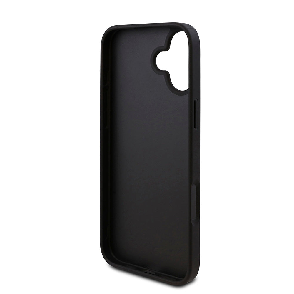 Apple iPhone 16 Kılıf Guess PU Deri 4G Desenli Üçgen Logolu Kapak Siyah