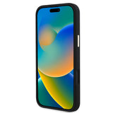 Apple iPhone 16 Kılıf Guess Yazı ve Taşlı 4G Logolu Metal Kamera Çerçeveli Silikon Kapak Siyah