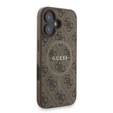 Apple iPhone 16 Kılıf Guess M-safe Şarj Özellikli Bilek Askı İpli Yazı Logolu Kapak Kahverengi