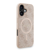 Apple iPhone 16 Kılıf Guess M-safe Şarj Özellikli Bilek Askı İpli Yazı Logolu Kapak Pembe