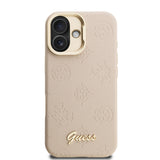 Apple iPhone 16 Kılıf Guess M-safe Şarj Özellikli Kamera Standlı Peony Kapak PU Deri Bej