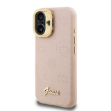 Apple iPhone 16 Kılıf Guess M-safe Şarj Özellikli Kamera Standlı Peony Kapak PU Deri Pembe