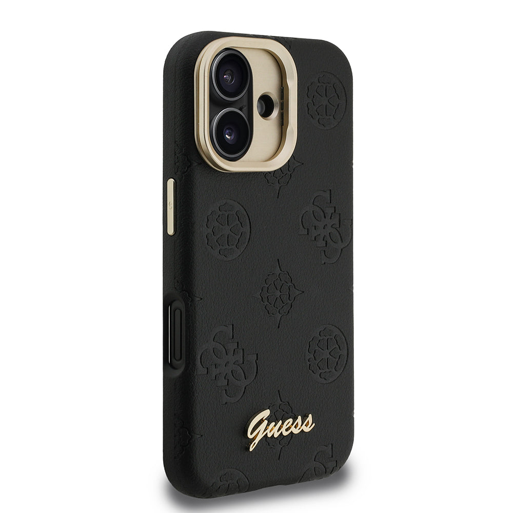 Apple iPhone 16 Kılıf Guess M-safe Şarj Özellikli Kamera Standlı Peony Kapak PU Deri Siyah