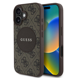 Apple iPhone 16 Kılıf Guess Magsafe Şarj Özellikli Circle Classic Kapak Kahverengi