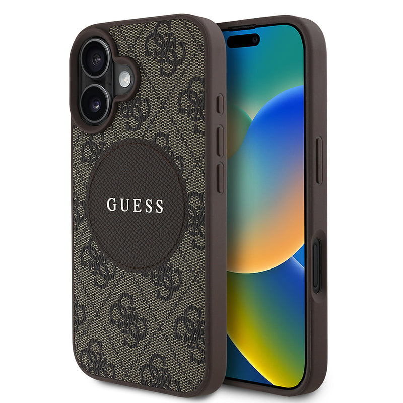 Apple iPhone 16 Kılıf Guess Magsafe Şarj Özellikli Circle Classic Kapak Kahverengi